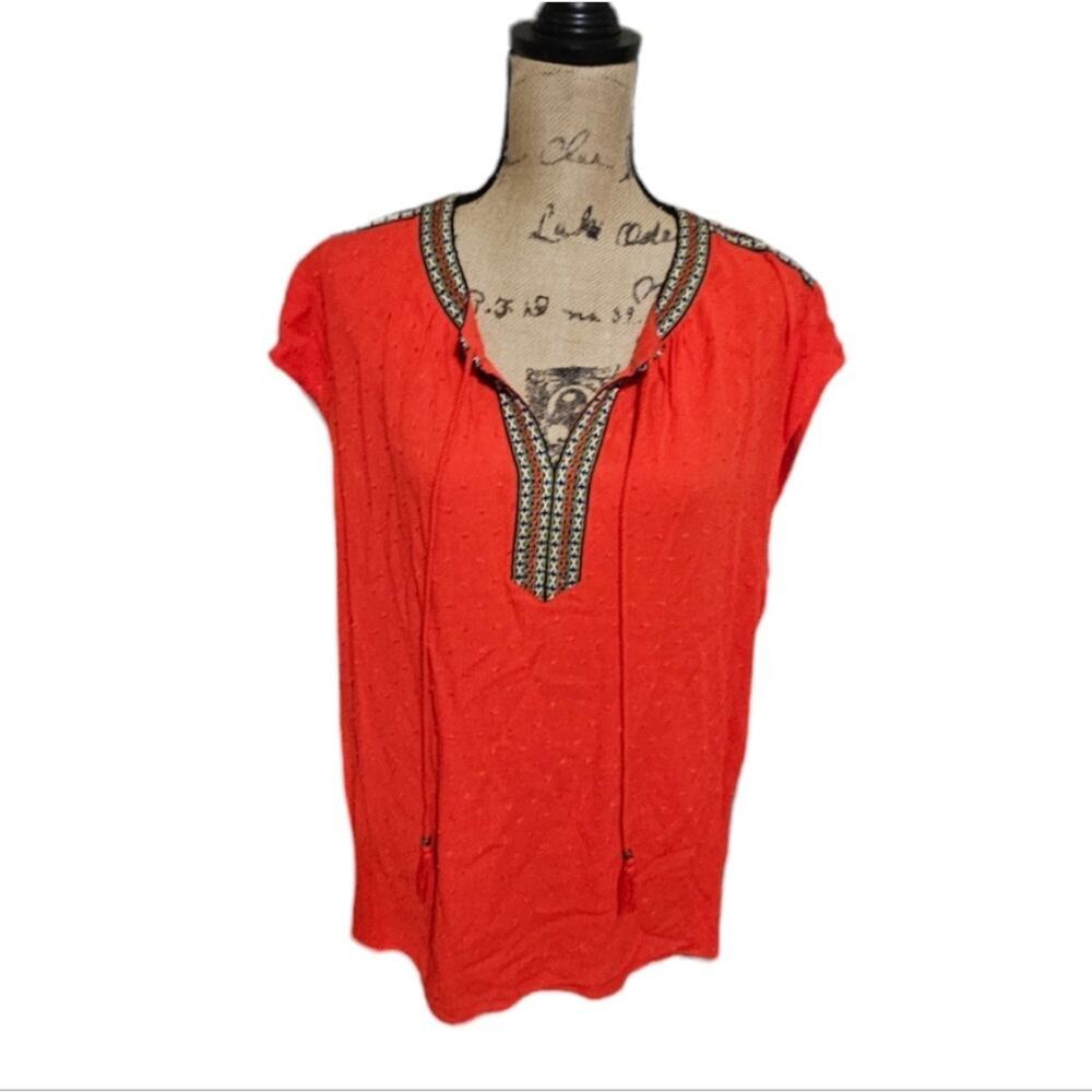 DR2 Womens XXL Orange Swiss Dot Embroidered Tassel Boho Blouse ZDR16461GCD NEW